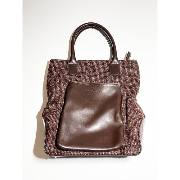 Lancel Handbags - Lancel EUC Brown Tweed Leather Bucket Satchel Bag Handbag Purse